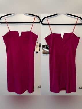 Rampage y2k Fitted Magenta Beaded Spaghetti-Strap Dress